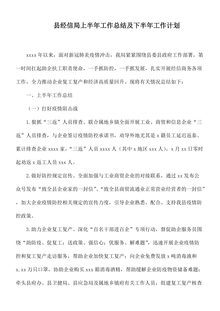 县经信局上半年工作总结及下半年工作计划_第1页