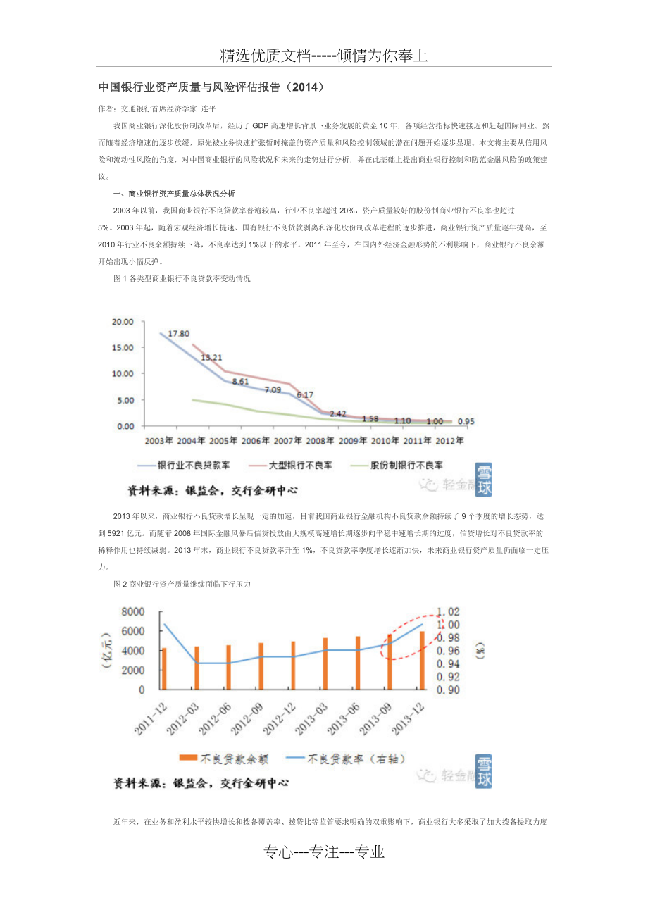 中国银行业资产质量与风险评估报告(共9页)_第1页