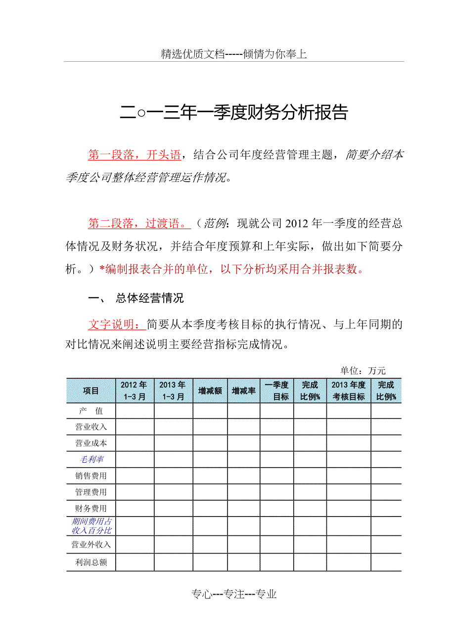 财务分析报告模板(共13页)_第1页