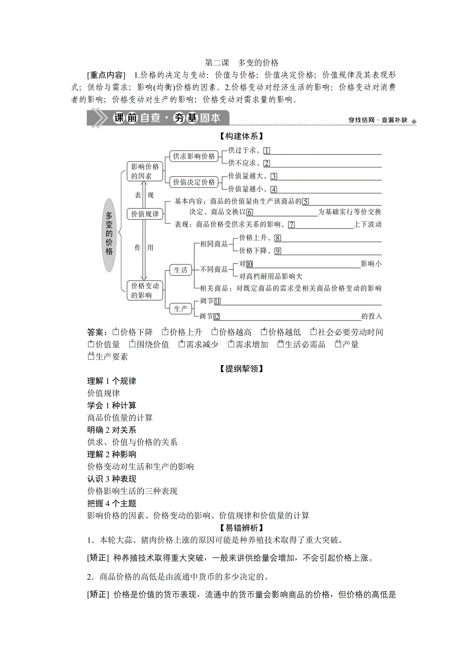 2022年高考政治一轮复习 第1部分 第1单元第2课　多变的价格_第1页
