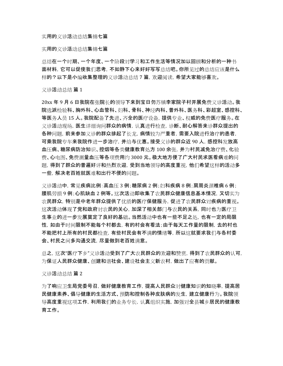 实用的义诊活动总结集锦七篇_第1页