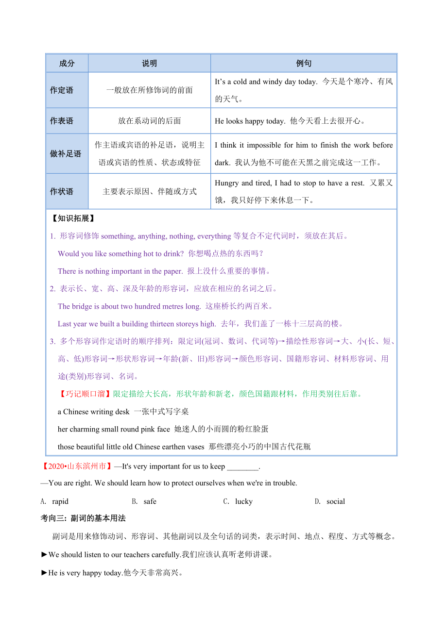 考点07 形容词和副词-备战2022年中考英语考点一遍过 （原卷版）_第2页