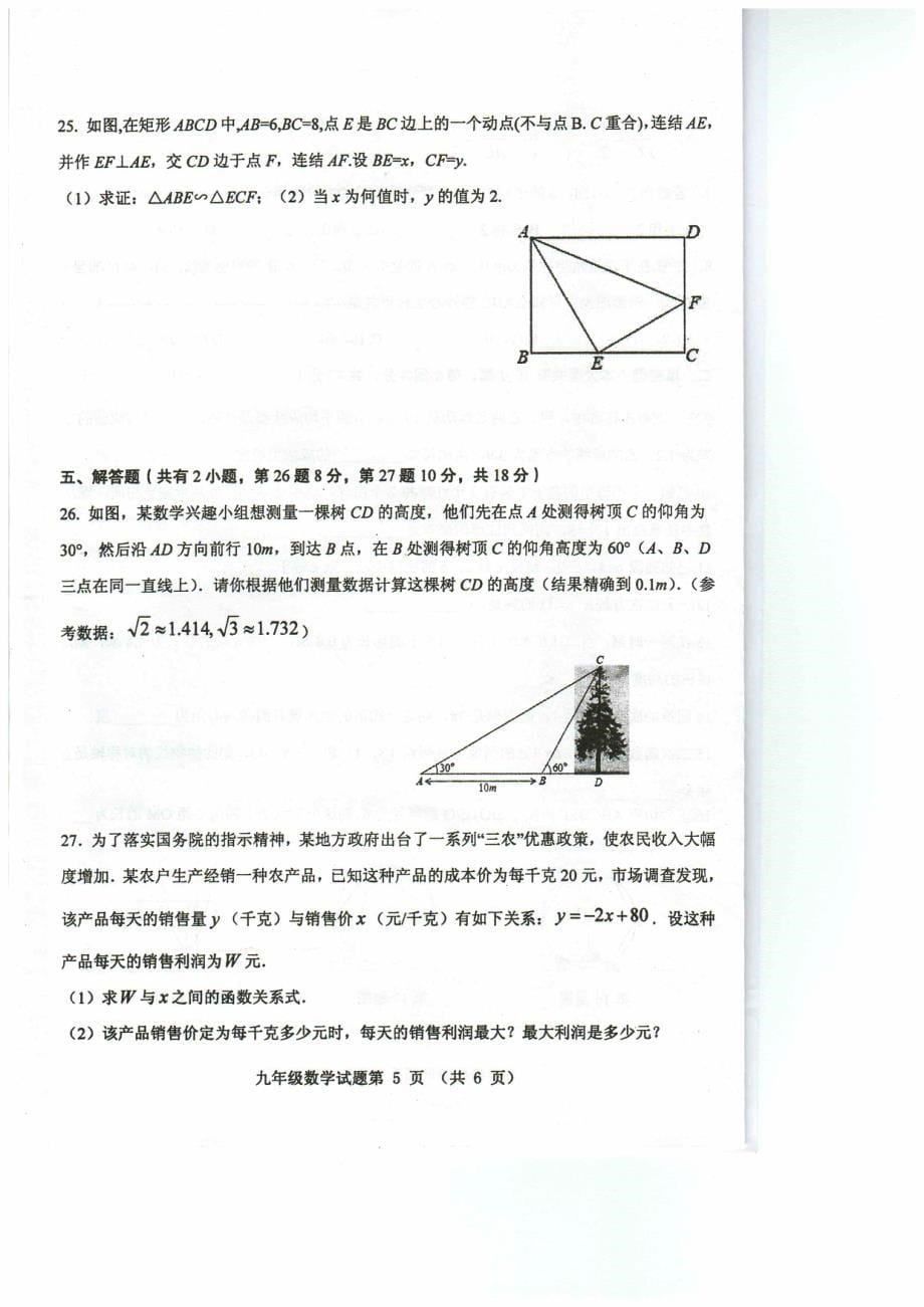 [首发]江苏省徐州市2020届九年级上学期期末抽测数学试题（PDF版无答案）_第5页