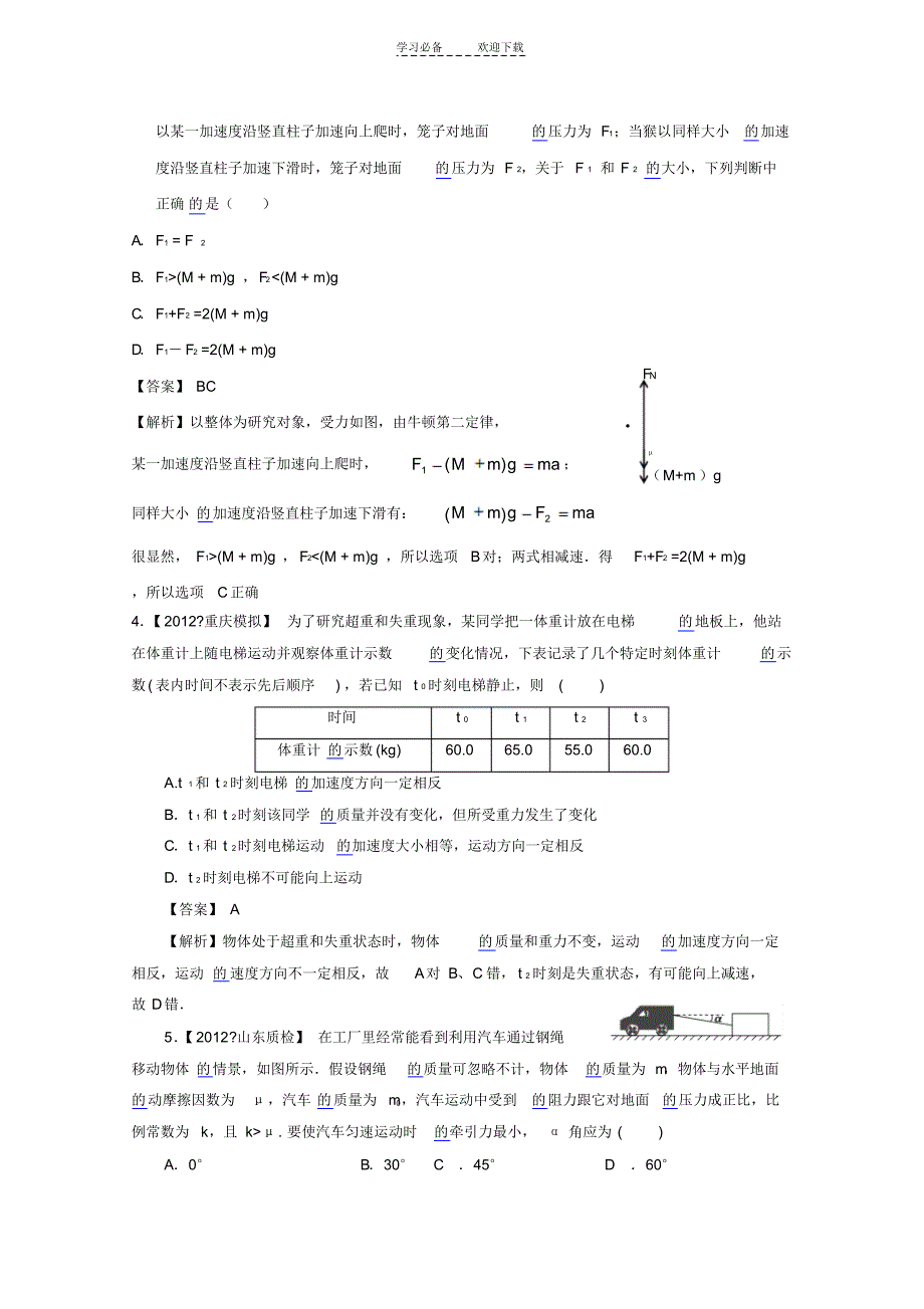 高考物理模拟试题汇编与解析专题二牛顿定律与直线运动_第2页