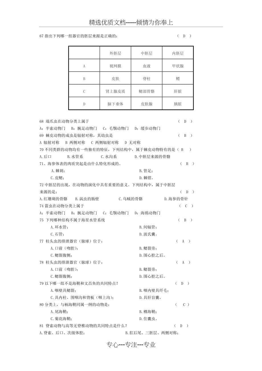 普通动物学题库-选择题(共8页)_第5页