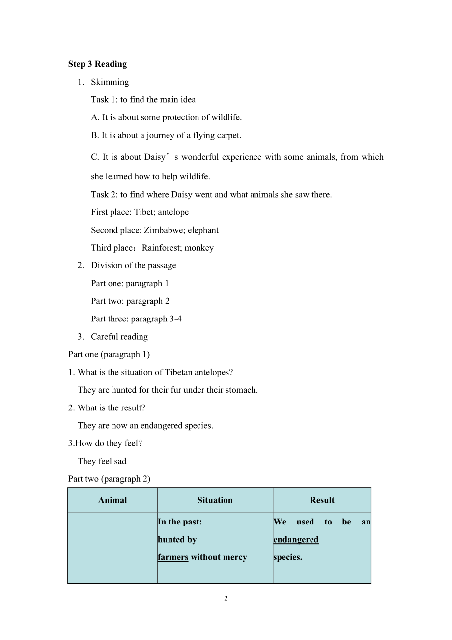 Unit 4 Wildlife protection reading 教案人教高中英语必修二_第2页