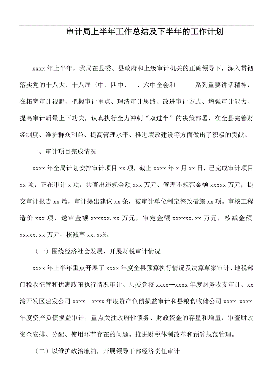 审计局上半年工作总结及下半年的工作计划_第1页