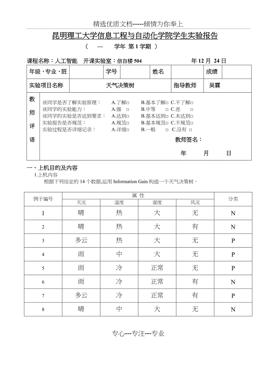 昆明理工大学天气决策树(共16页)_第1页