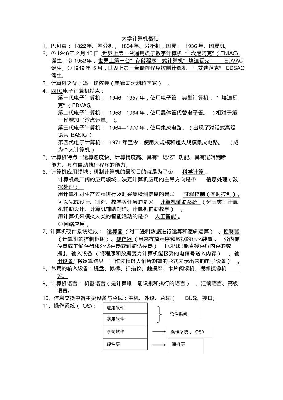 大学计算机基础考试知识点归纳_第1页