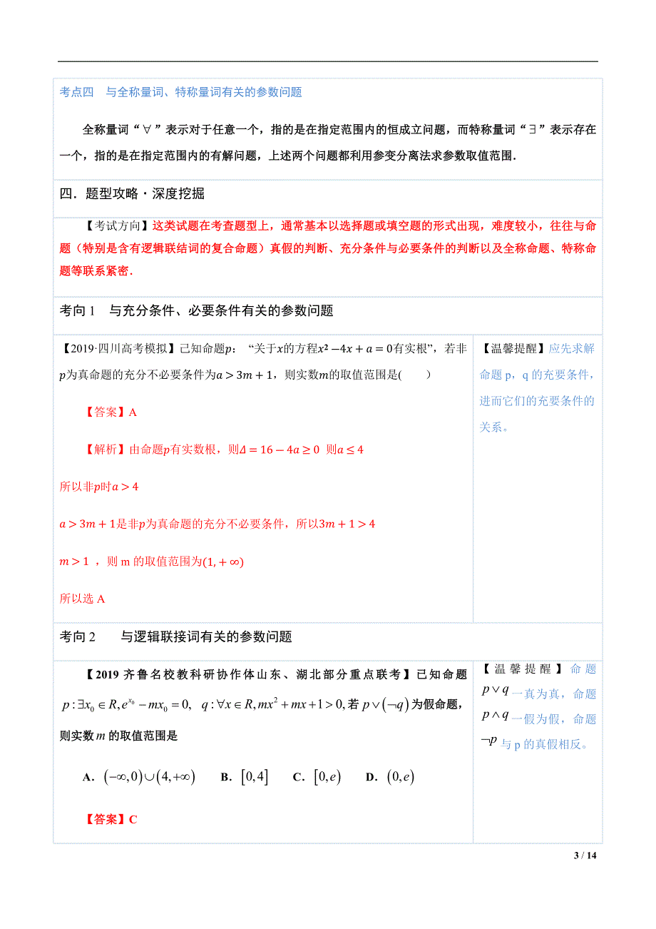 2021版高中数学必做黄金100题5 含参数的简易逻辑问题（解析版）_第3页