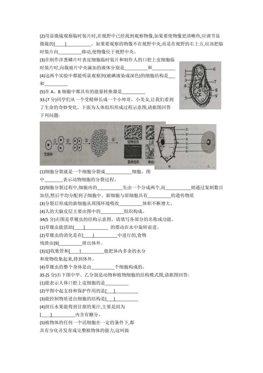 广西北海市合浦县2020-2021学年七年级上学期期中考试生物试题（word版）_第4页