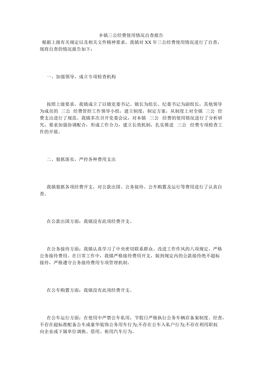 《乡镇三公经费使用情况自查报告》_第1页