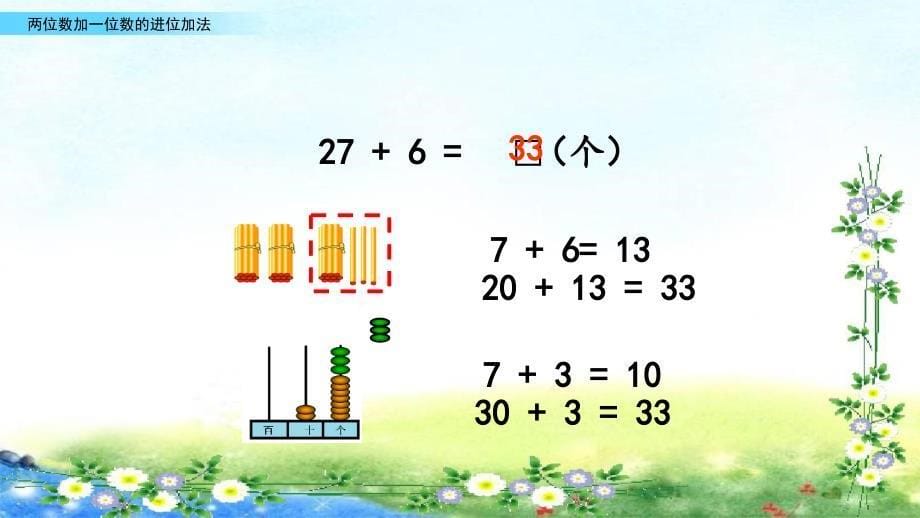 【名师课件】青岛版五年制一下 4、100以内的加减法（一） 4.2 两位数加一位数的进位加法_第5页