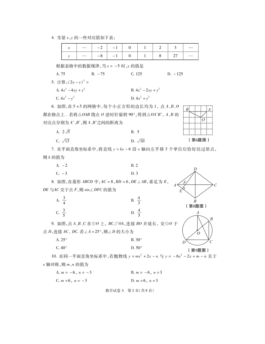 2020陕西中考数学副题_第3页