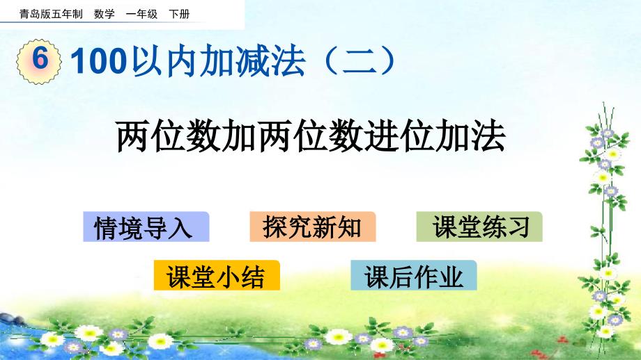 【名师课件】青岛版五年制二下 6、100以内的加减法（二）6.3 两位数加两位数进位加法_第1页