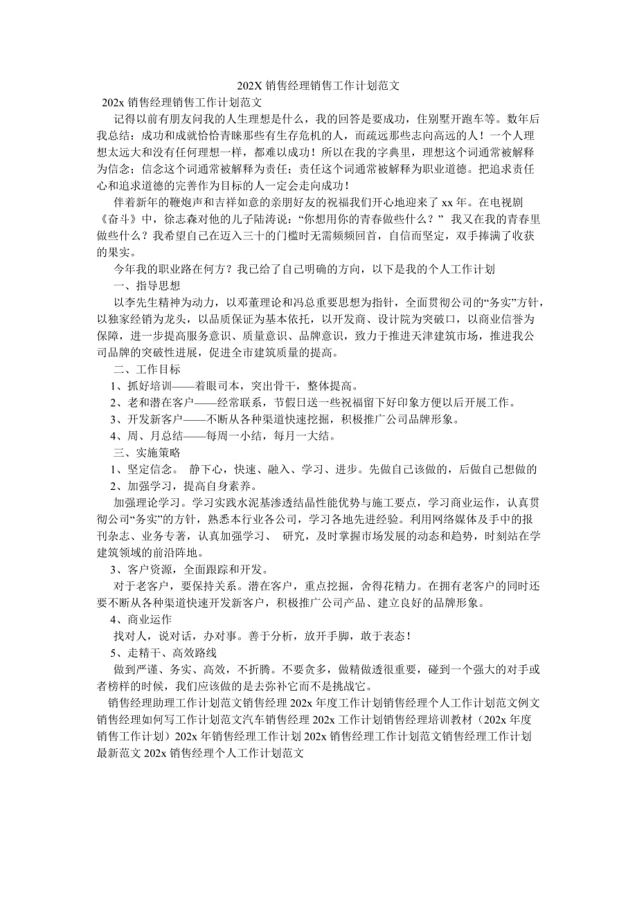 《202X销售经理销售工作计划范文》_第1页