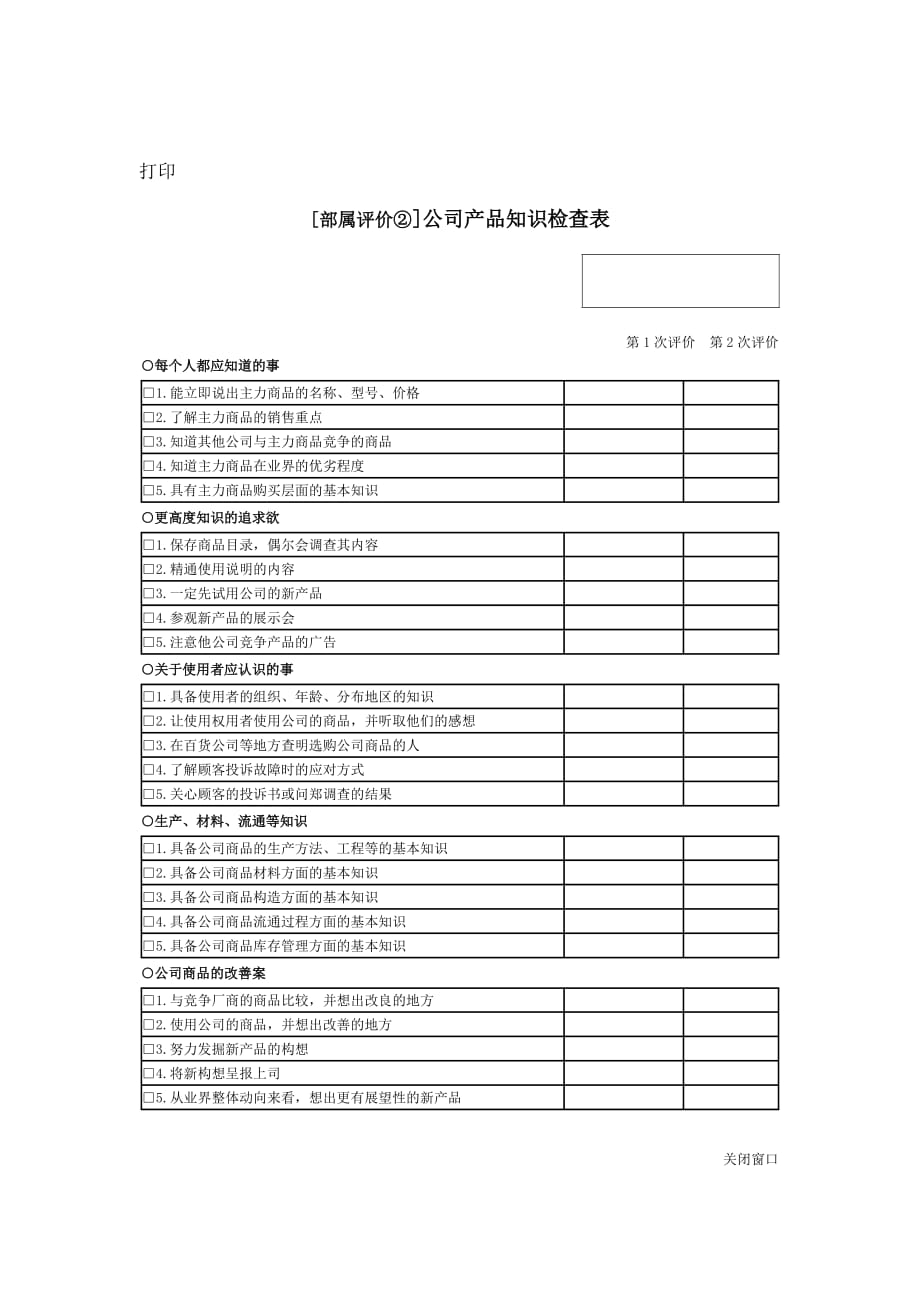 [精选]公司考核表格-公司产品知识检查表_第1页