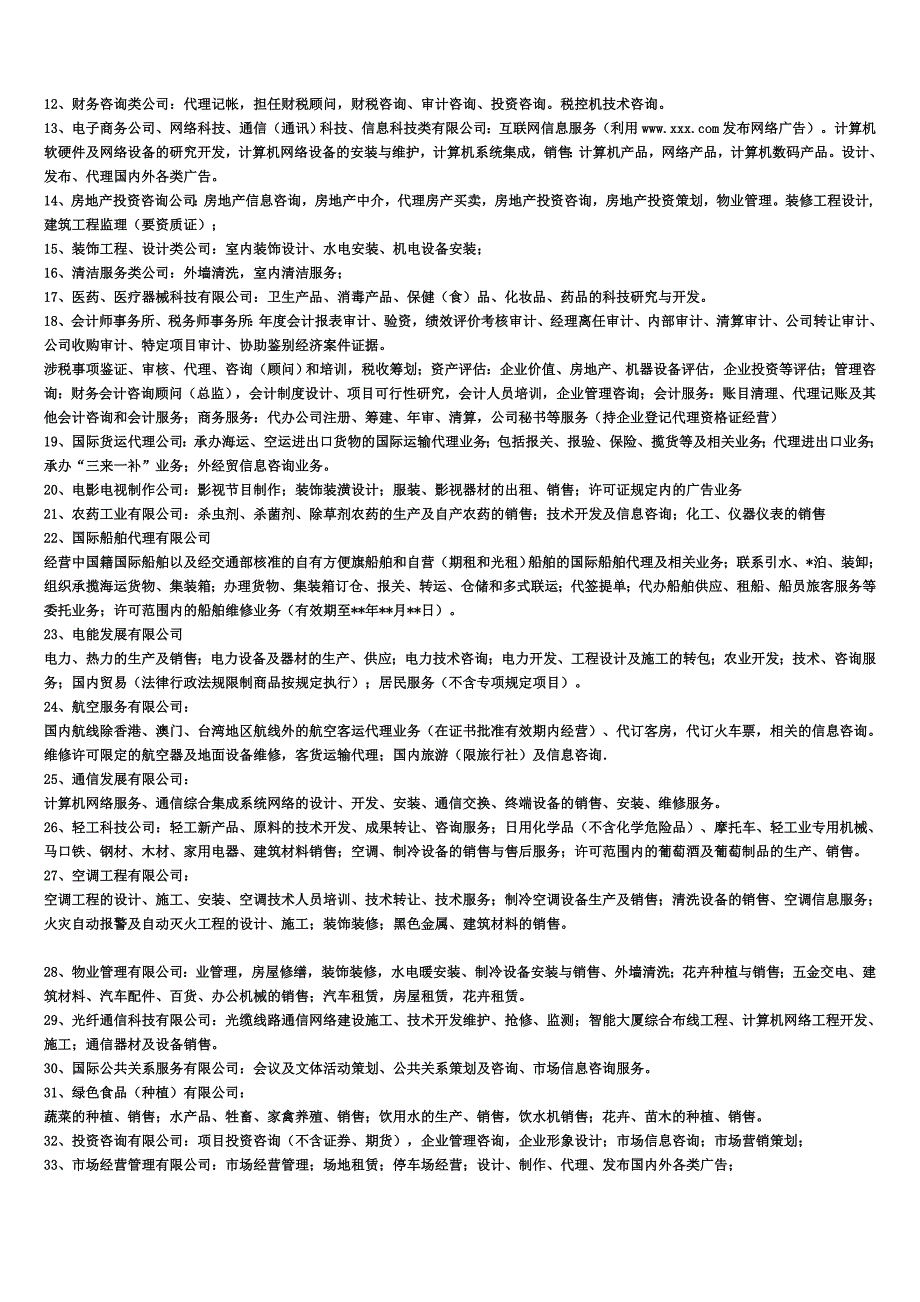 目前最全的公司经营范围_第2页
