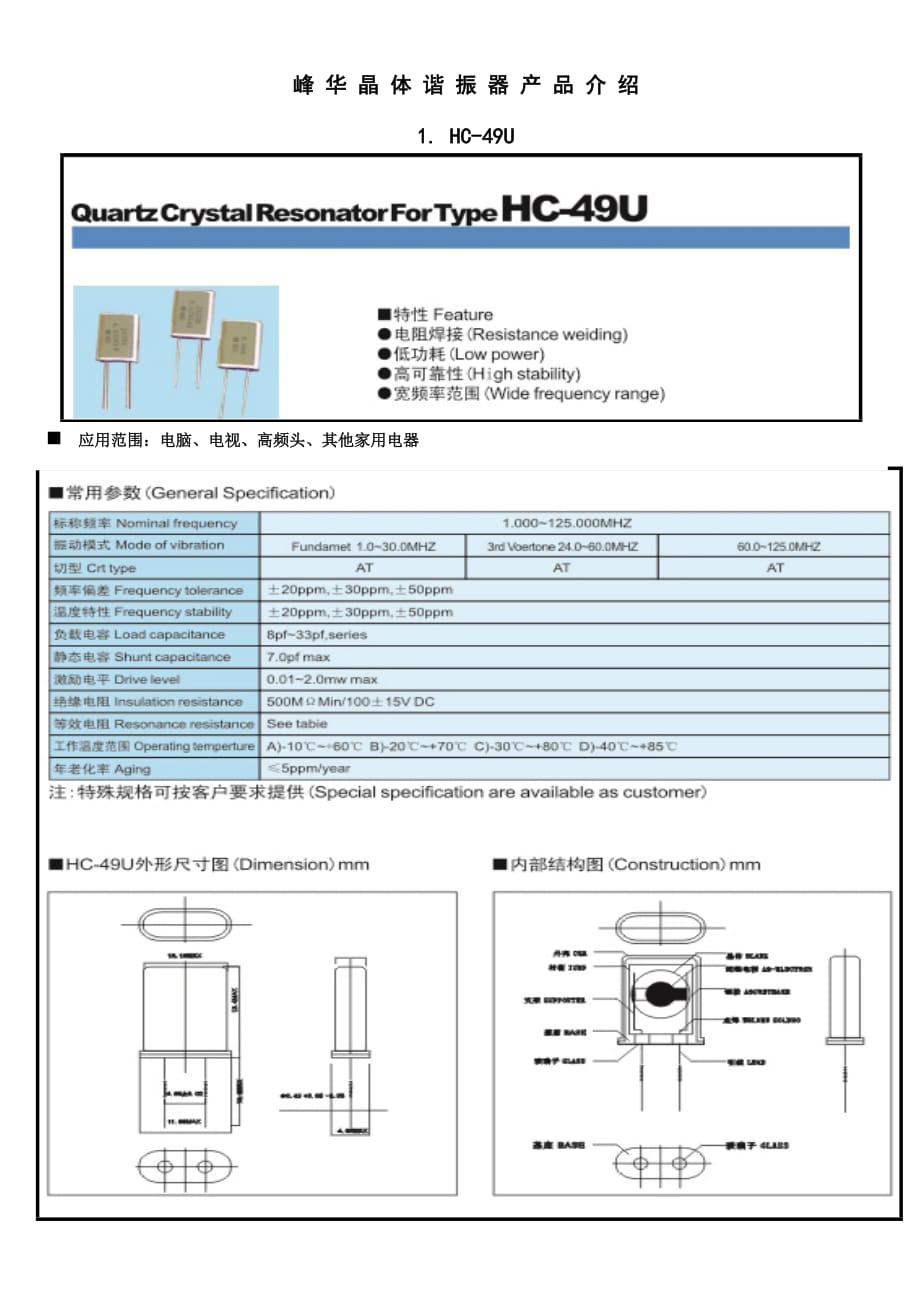 [精选]峰华晶体谐振器产品介绍1_第1页