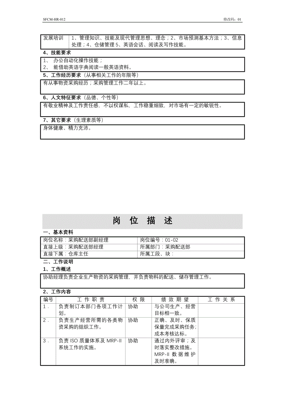 [精选]岗位说明书岗位职责1岗位描述(采购配送部_第4页