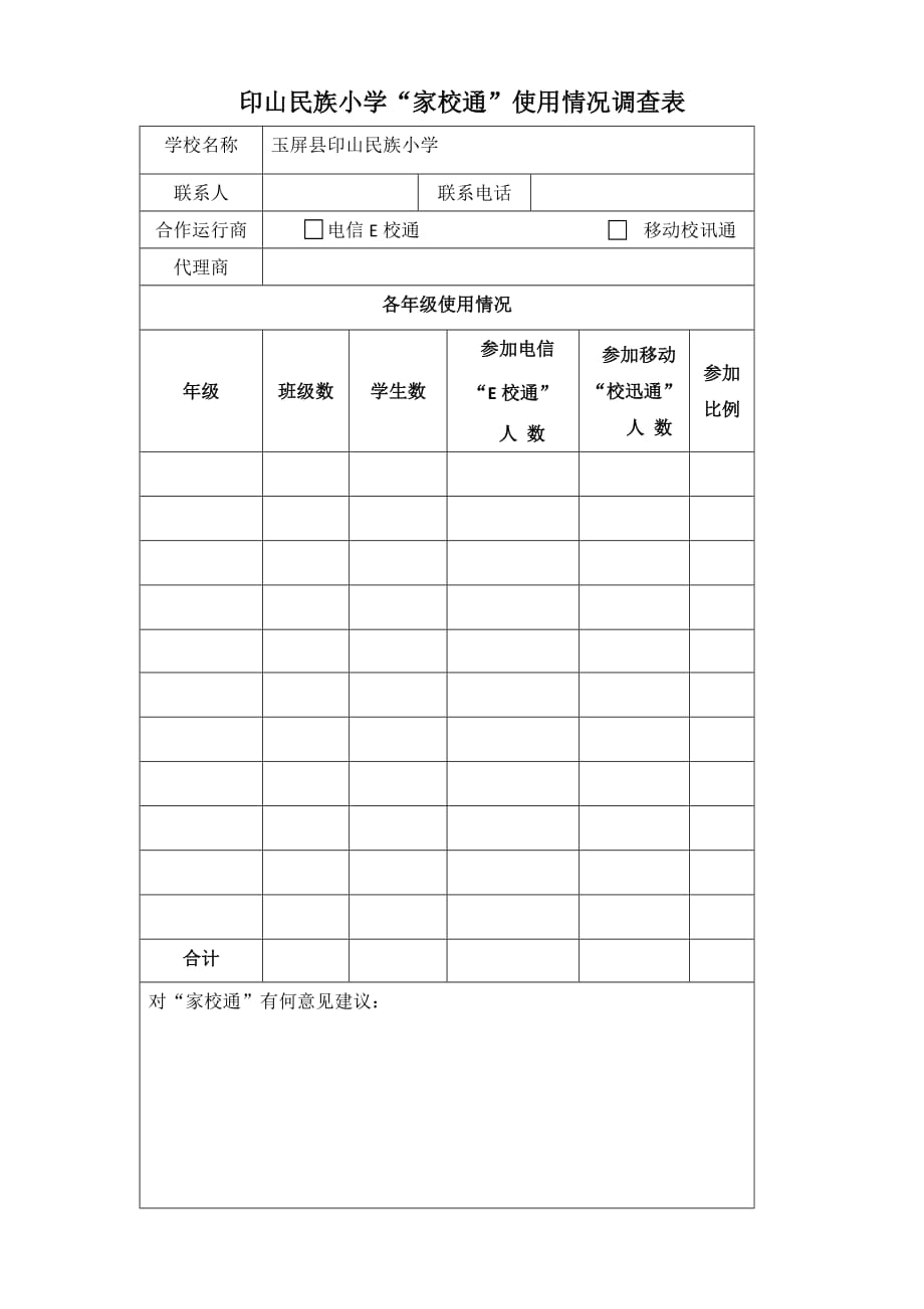 学校“家校通”使用情况调查表_第1页