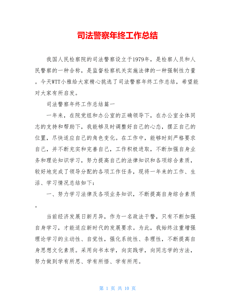 2021司法警察年终工作总结_第1页