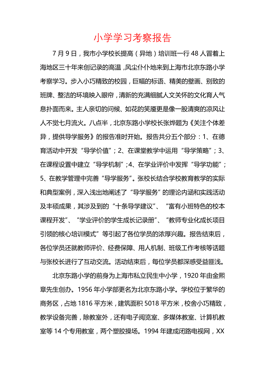 《小学学习考察报告》_第1页