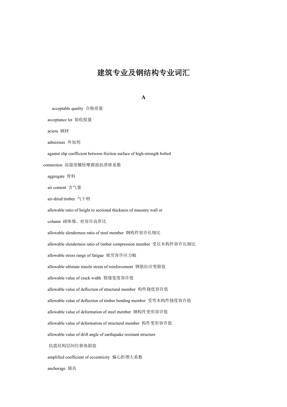 [精选]建筑专业及钢结构专业词汇(doc 27页_第1页