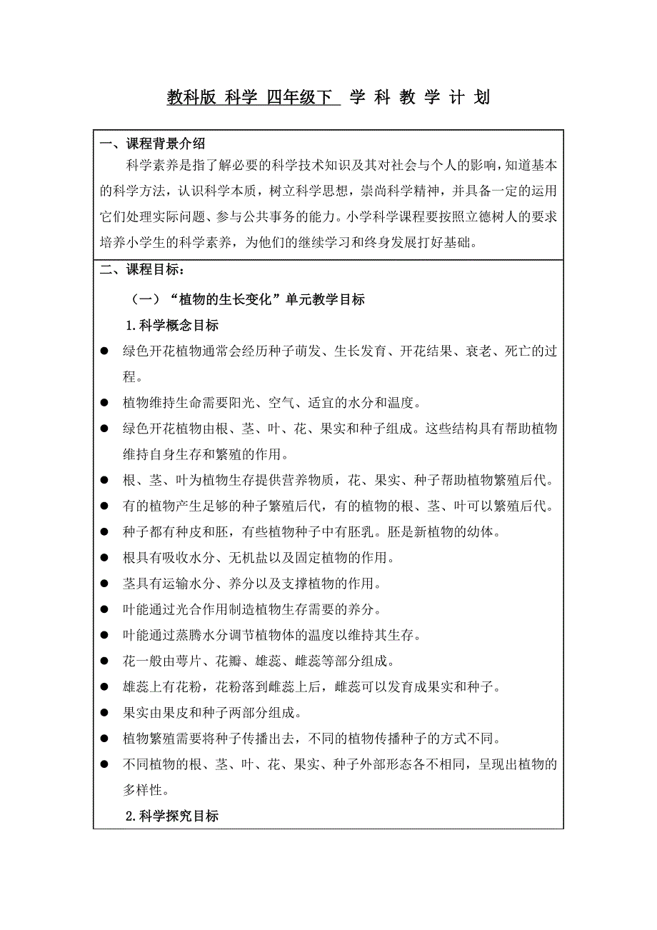 新教科版四年级下册科学教学计划及教学进度表 （2篇）_第1页