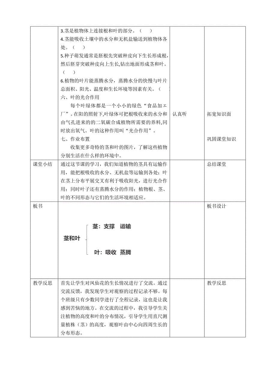 新教科版四年级科学下册1.4《茎和叶》教案_第5页