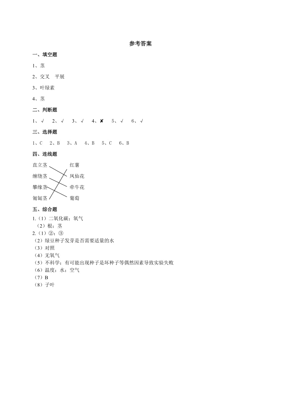 教科版四年级科学下册1.4《茎和叶》练习_第4页