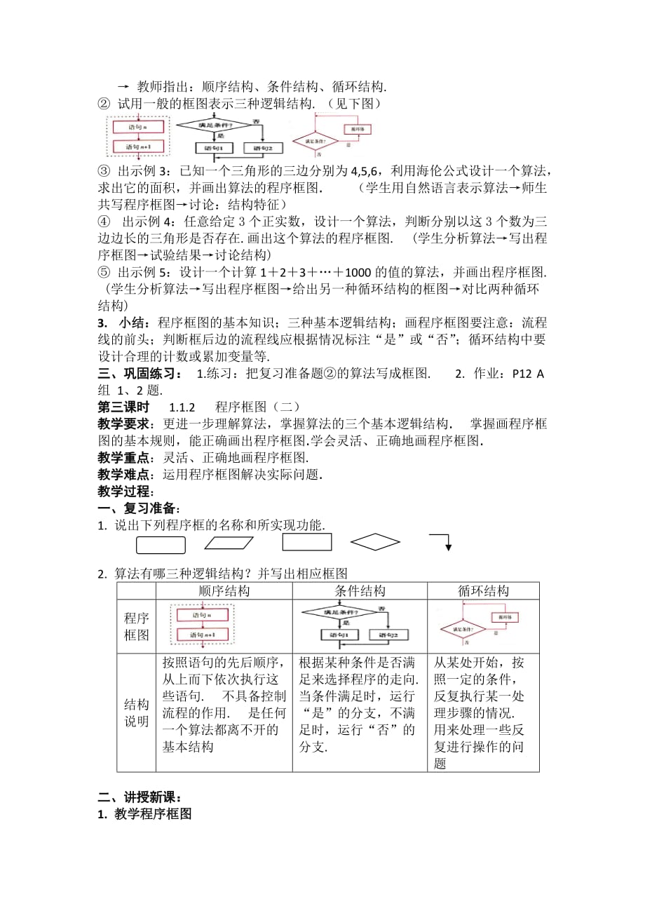 人教版高中数学必修三（教案）1.1 算法与程序框图（3课时）-精品完整版_第3页