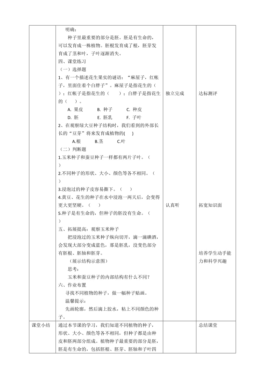 教科版四年级科学下册 1.1《种子里孕育着新生命》优秀教案（2套）_第4页