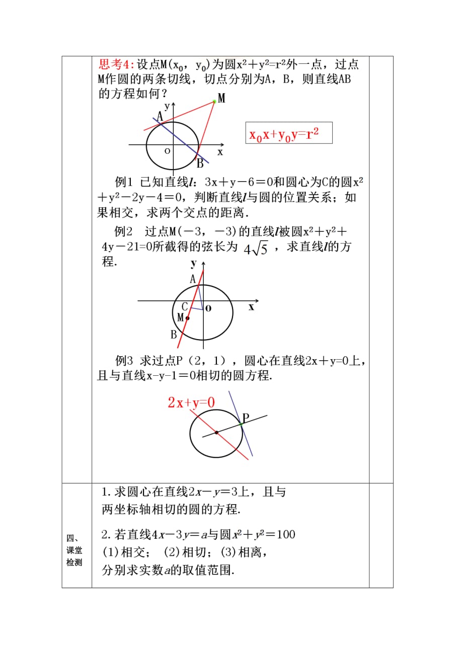 教案高一数学人教版必修二 4.2.1 直线与圆的位置关系-精品完整版_第4页