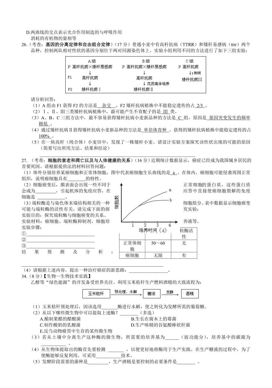 2007-2011年山东省生物五年高考考点分析表_第5页