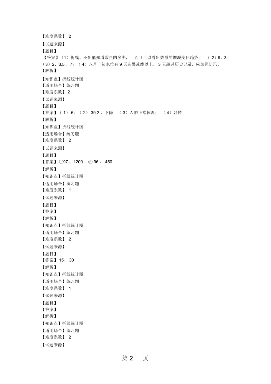 五年级下册数学一课一练折线统计图人教新课标(秋)(含答案)_第2页