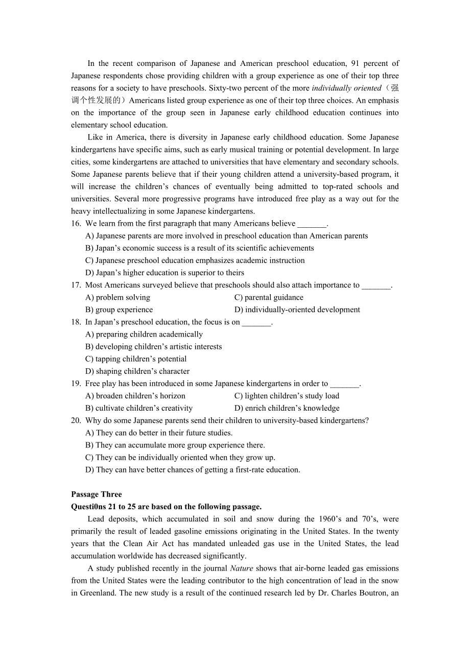 2005年1月大学英语四级真题和答案_第5页