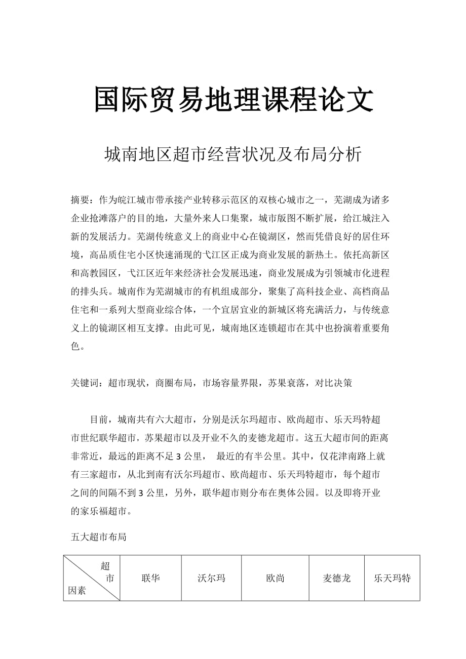 芜湖城南超市经营现状及布局分析_第1页