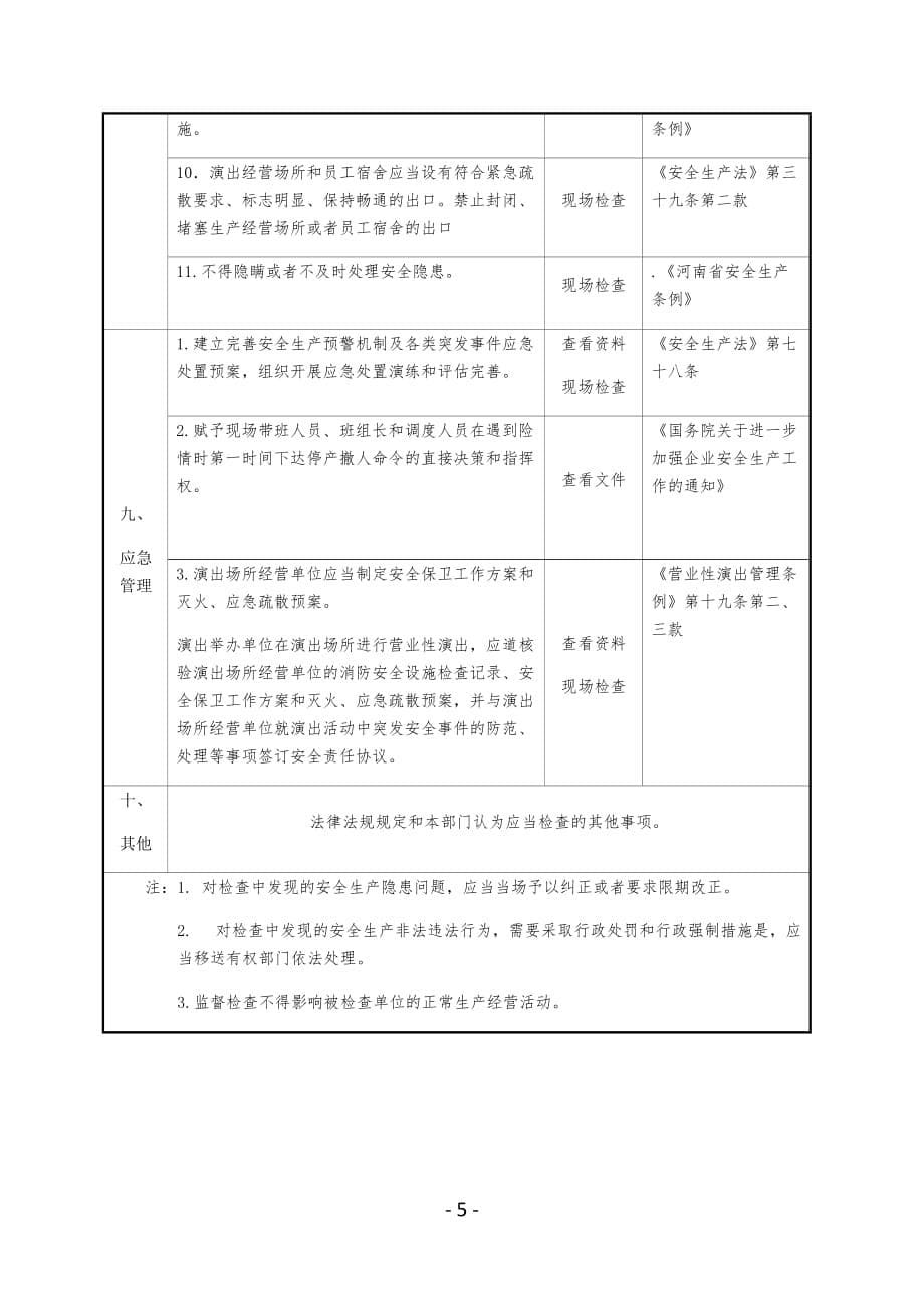 【安全生产全套表格资料-政府部门检查表】-演出经营单位安全生产检查表_第5页