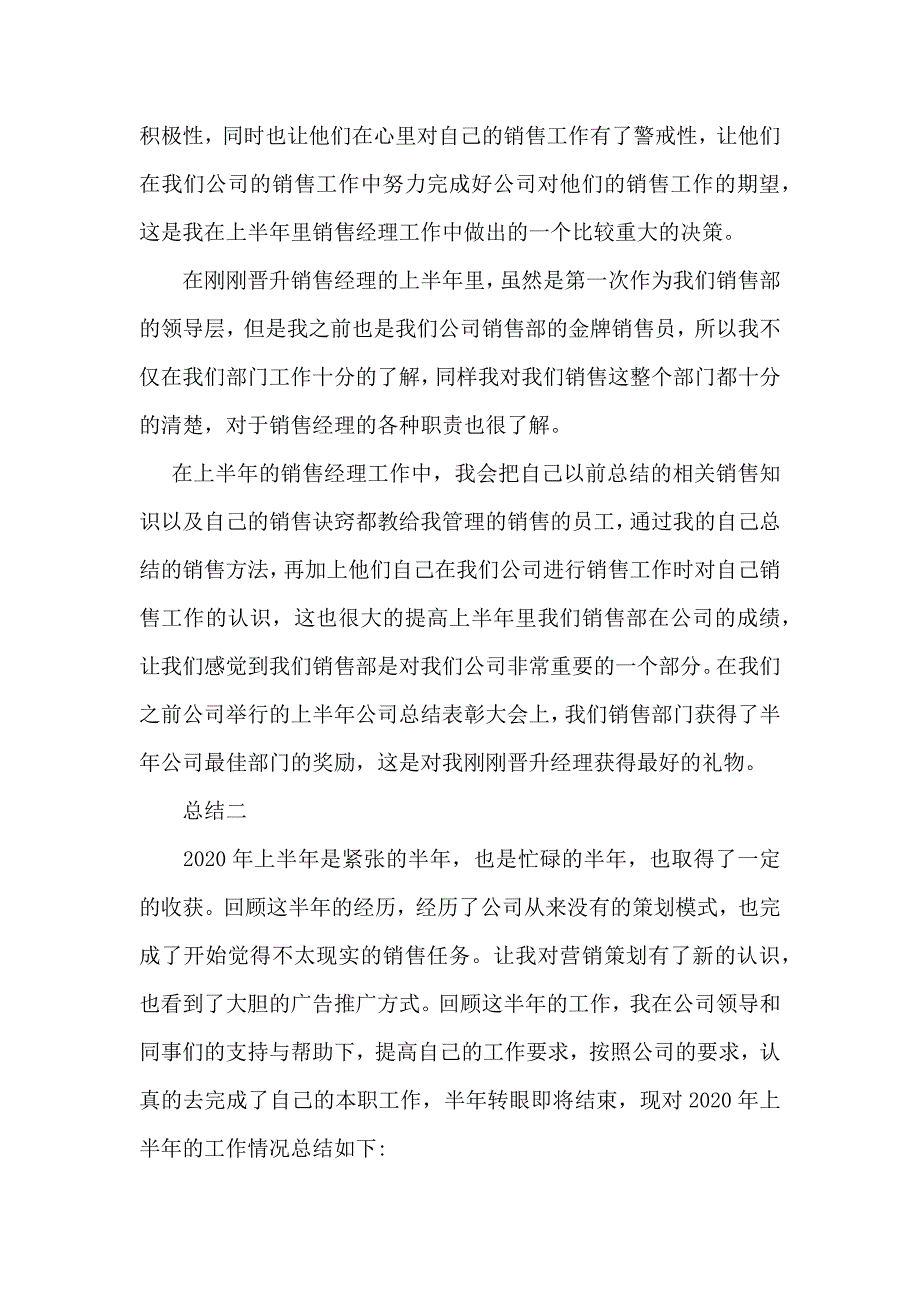 企业销售经理上半年总结精选五篇_第2页