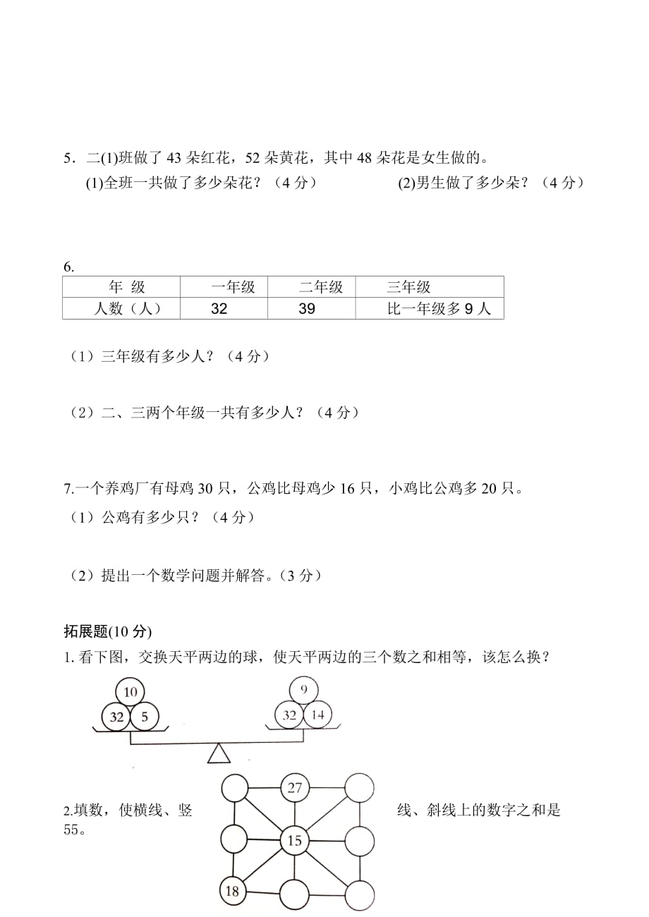 每周一练：第4周苏教版二年级数学下册测试卷_第4页