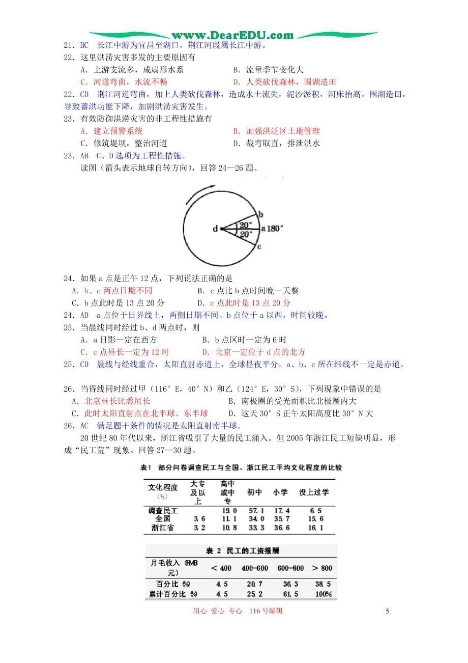 高三生物 复习精品课件及资料2005-2006年上学期高三地理期末考试卷_第5页