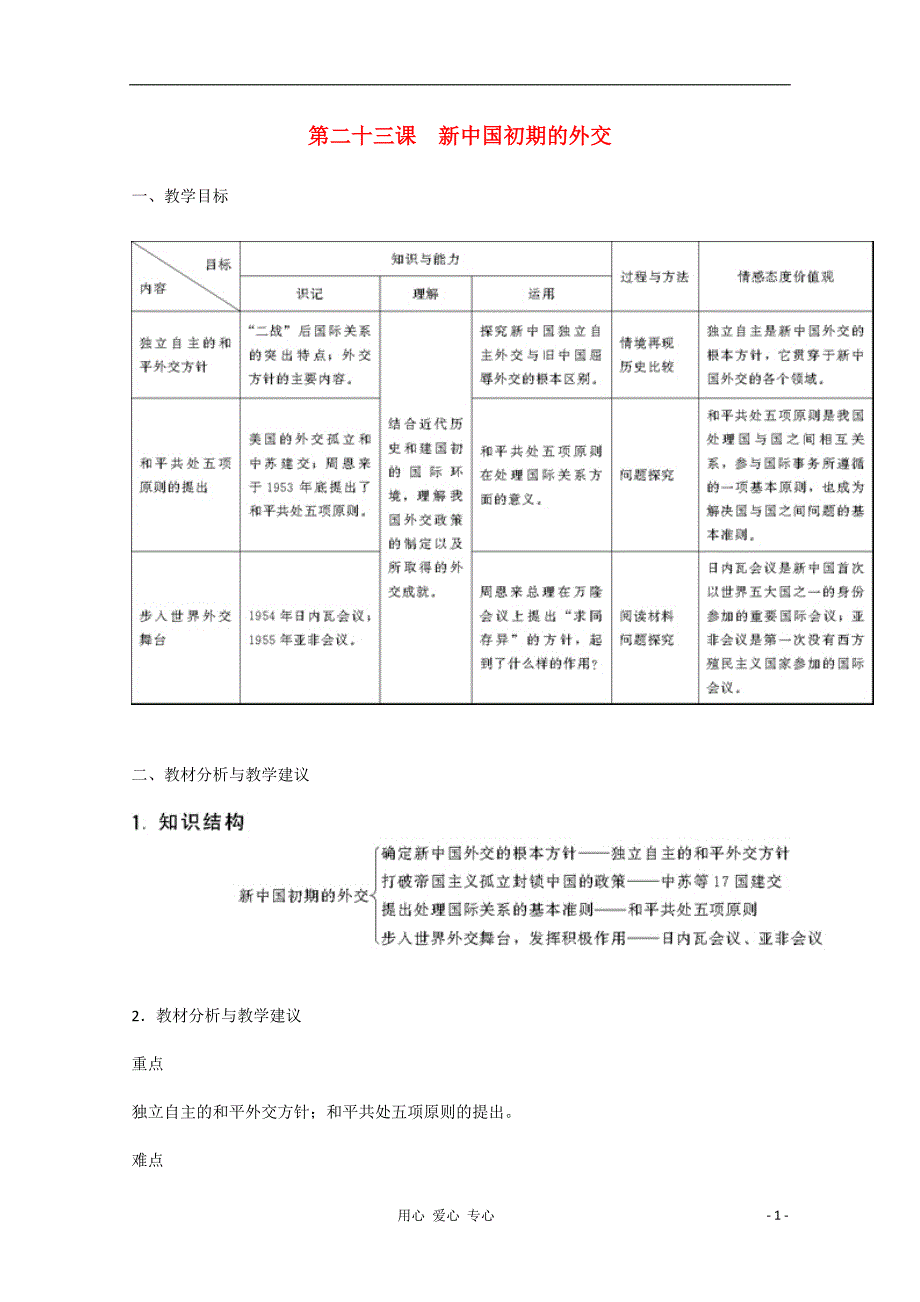 《高三生物 复习精品课件及资料2012届高中历史 7.1《新中国初期的外交》教案 新人教版必修1》_第1页