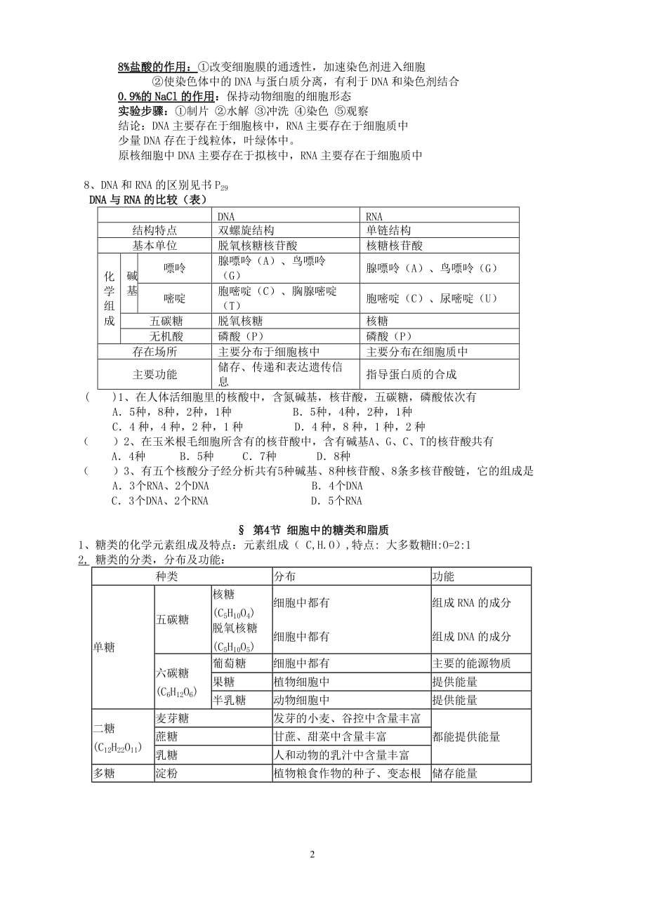 高三生物 复习精品课件及资料2007年江苏地区高一生物第二、三章复习提纲 新课标 人教版_第2页