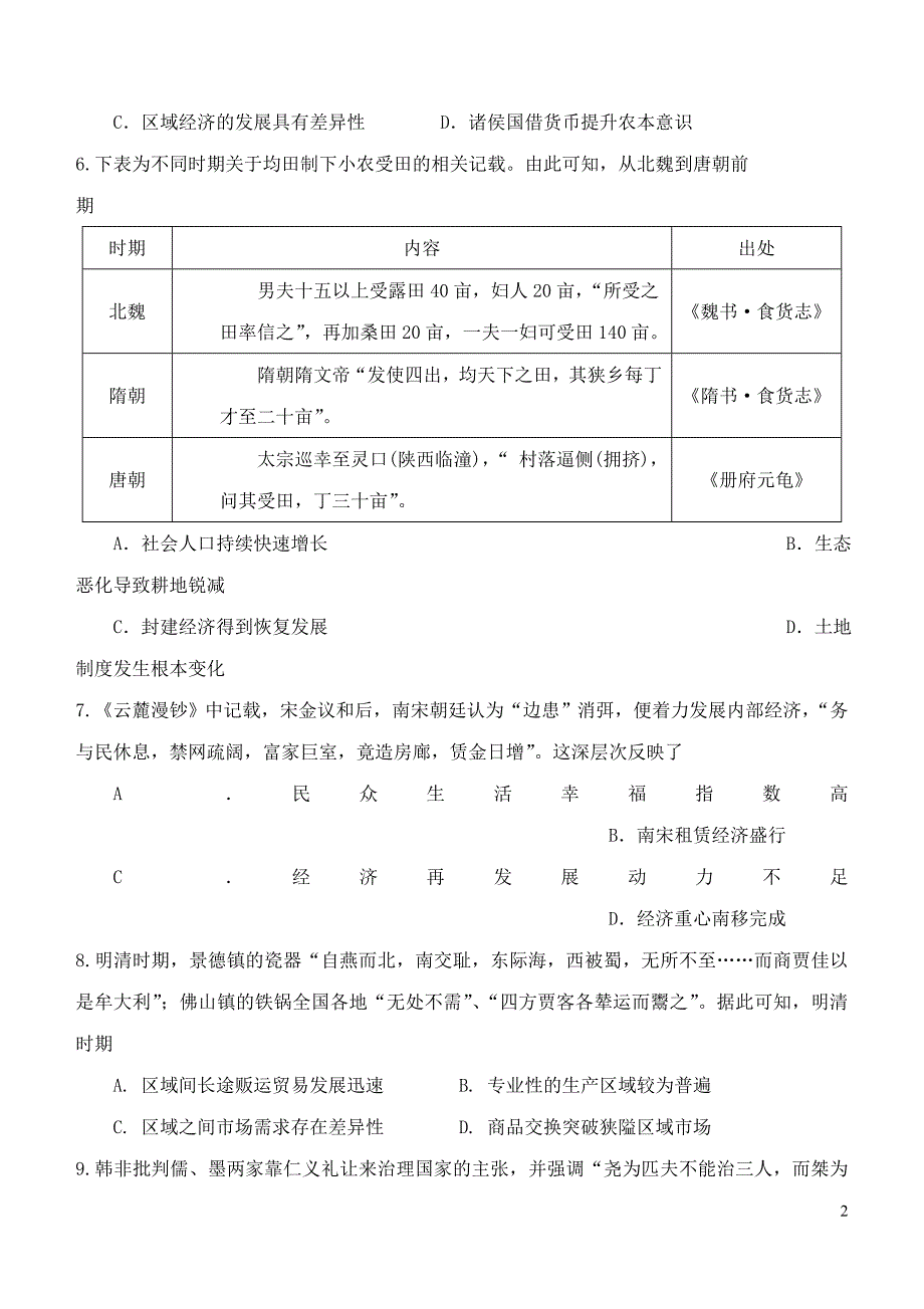 《陕西省2020届高三历史上学期期中试题》_第2页