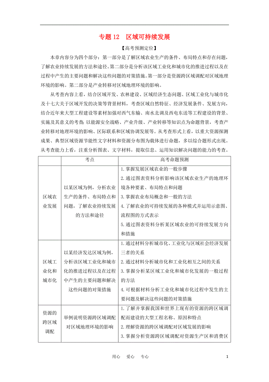 《高三地理复习（真题+模拟）专题12 区域可持续发展（学生版）》_第1页