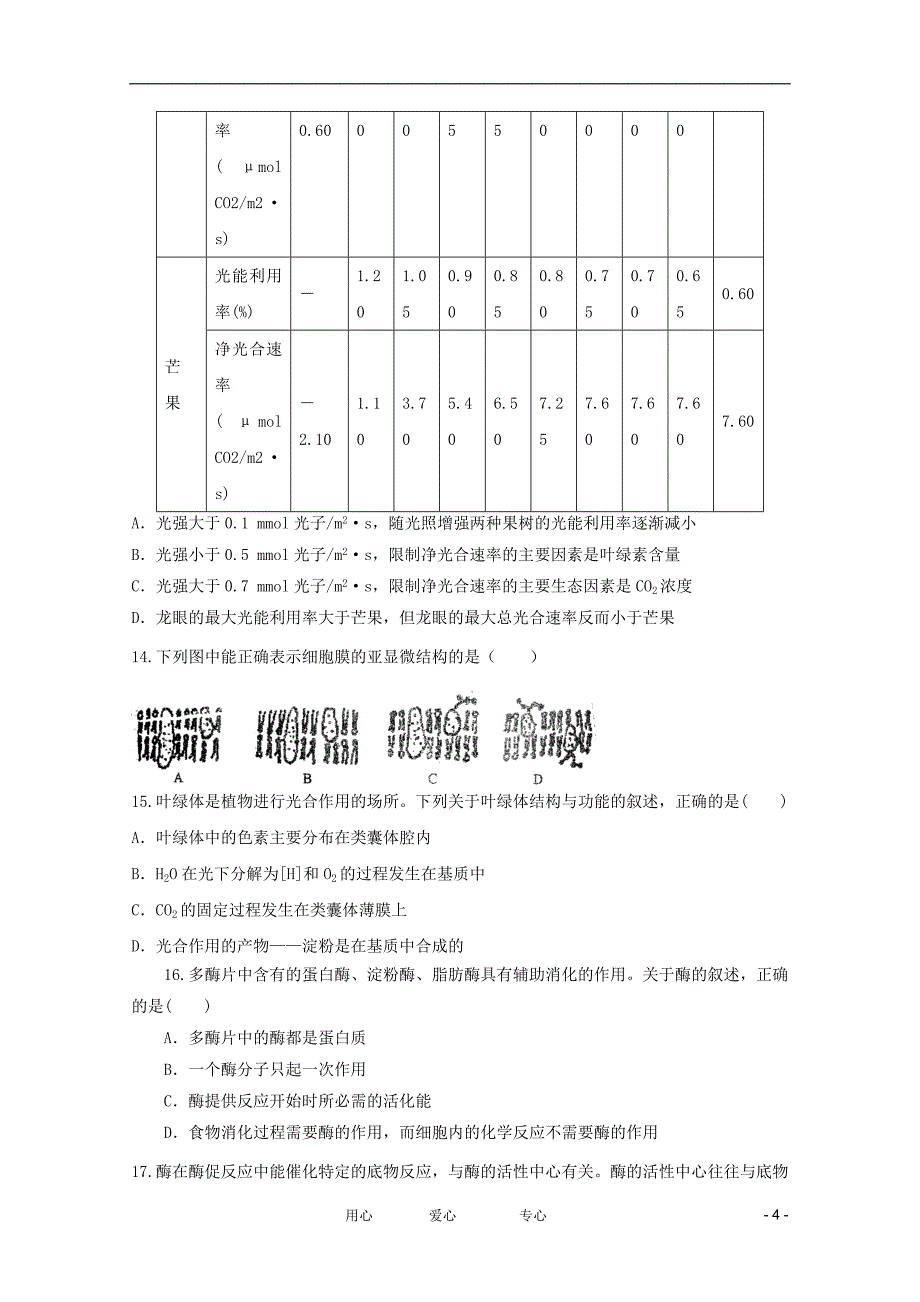 《高三生物 复习精品课件及资料2012年高三生物二轮专题 细胞运输和代谢4训练 新课标》_第4页