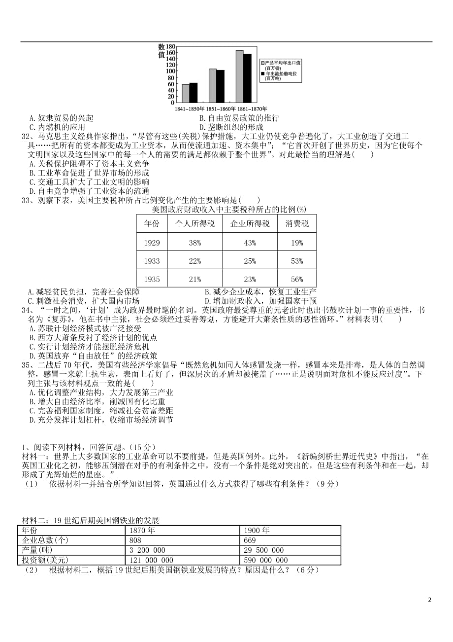 《四川省眉山中学2019届高一历史下学期半期试题（无答案）》_第2页