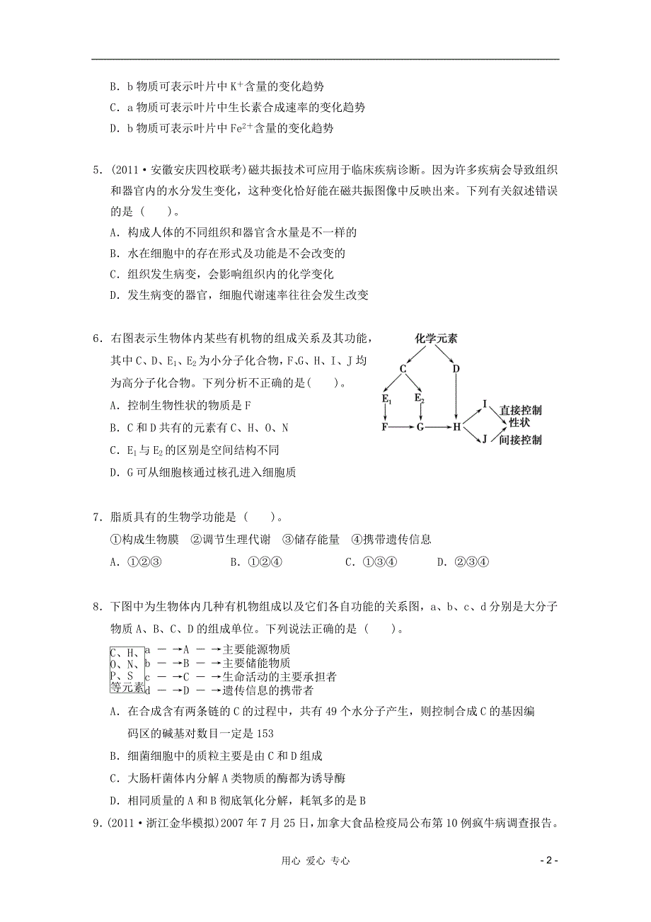 《高考生物 考点专题研究精讲精练 专题一 细胞的分子组成与结构—学生用 新人教版必修》_第2页