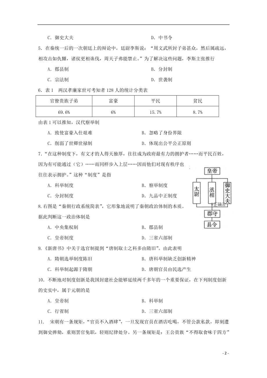 《内蒙古通辽市奈曼旗实验中学2018-2019学年高一历史上学期期中试题》_第2页